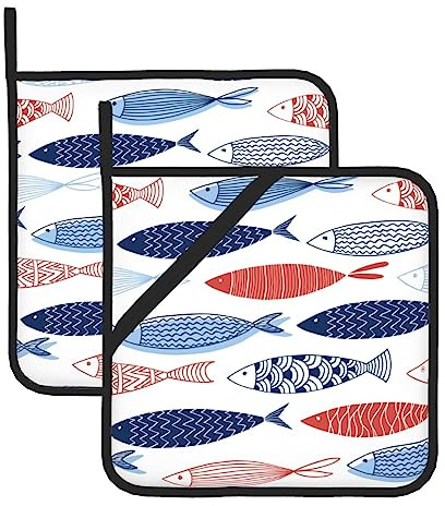 Set di 2 presine a forma di pesce colorato, presine per cucina, presine resistenti al calore, presine calde per bancone della cucina, presine con presine ad anello per cucinare, grigliare e cuocere