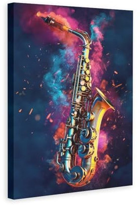 Saxophon Trompete Rauch Poster Leinwand Wandkunst Schlafzimmer Poster Wohnzimmer Dekor Poster für Zimmer Ästhetische Sport Büro Zimmer Wohnheim Dekoration Geschenke Ölgemälde Rahmen-Stil 60 x 90 cm