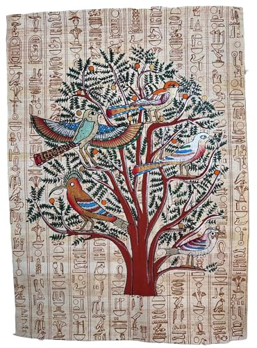 Baum des Lebens Ägyptische Hieroglyphen Gemälde Vögel repräsentieren die verschiedenen Phasen des menschlichen Lebens, Säugling, Kindheit, Jugend, Erwachsenenalter, Reife – ungerahmt – gerahmt – 33 x