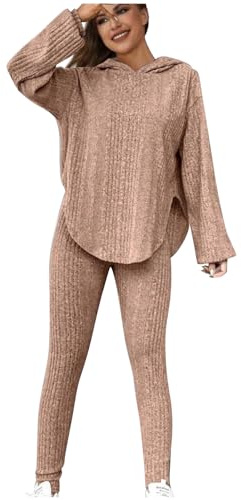 AEGJEGVD Femme Tricoté Ensemble Pull Femme 2 Pièce Ensembles Casual Jogging Pyjama D'Intérieur Tenue pour Sports Sportswear Sweat Manches Longues Pantalon Confortable Ensemble Jogging Femme 2024