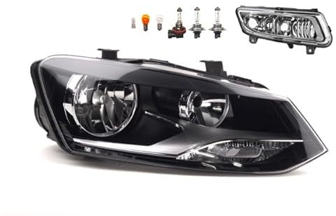 Johns, Scheinwerfer Halogen Front passend für VW Polo 09 6R 06/2009-03/14 H7 H7 Rechts + Nebelscheinwerfer + Leuchtmittel