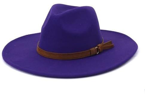 NOAMED Fengyan Hut, 9,5 cm, große Krempe, Fedora-Hut für Damen und Herren, Nachahmung, Wollfilz, Hüte, Party, Kirche, Hochzeit, violett, 6 7/8-7 1/8