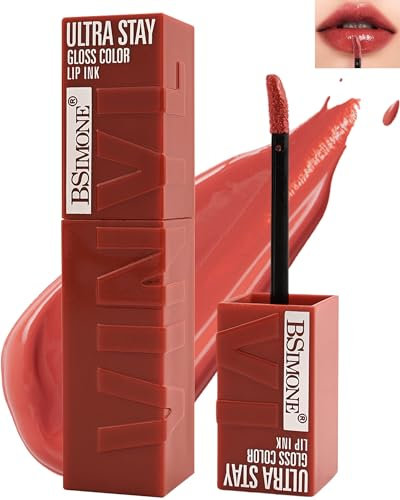 Flüssiger Lippenstift Glänzend, Non-Transfer Liquid Lipstick Langanhaltender Wasserfester Nicht Klebender, SuperStay Glossy Natürlich Finish Vinyl Ink Lippen Make Up mit 16 Stunden Halt für Frauen-12