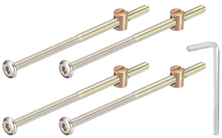 QUARKZMAN 4Pcs Tornillos de Cabeza Hexagonal con Tuercas de Barril, M6 x 120mm Tornillos de Muebles con Llave para Sillas, Color Bronce