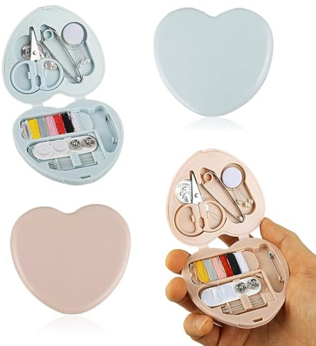 2 Stück Mini Reise Nähset, Reisenähset Klein Nadel und Faden Set Tragbares DIY Nähzubehör Nähwerkzeug Set Nähprojekt mit Fäden Schere Handnähnadeln (Blau + Rosa)