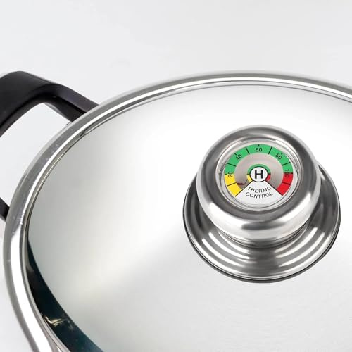 Azttior Topfdeckelgriff mit Thermometer, kompatibel mit AMC Töpfen und Pfannen, Universal Topfdeckel Knopf Ersatzgriff, Anti-Verbrennung, Messing Gewinde für Thermometer Topfdeckelgriff