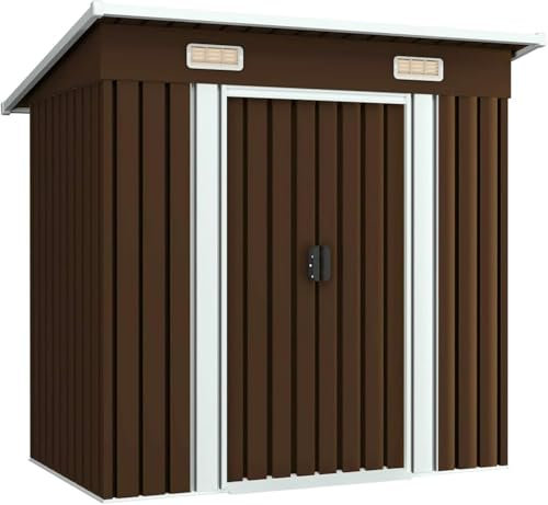 Wrobelax Metal Outdoor Storage Shed For Firewood, Tools, Garbage Can & More - Garden Shed House For Lawn Care Equipment - Durable Garden Garden Shed(Color:brown)