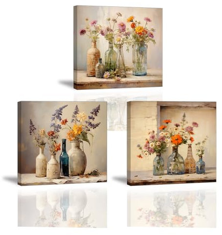 Piy Painting Tableau Mural En Toile Peinture Florale, Impressions Sur Toile Peinture à Huile Fleur, Affiches Décoration Rafraîchissant Pour Salon Chambre à Coucher Café Appartements Hôte, 3x30x30 CM