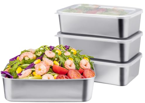 Betinyar 4pcs Stainless Steel Food Containers, Leak Proof Food Containers with Lids, Reusable Containers for Snacks, Prep Containers Metal Lunch Container for Office (22.8 * 15.3 * 5.9cm)