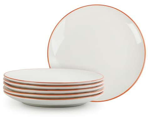 Teller Set Speiseteller Essteller Keramik - Tellerset Groß - Servierteller Set 6 Personen - Flachteller Set im Minimalistisch Stil - Ideal für Salat | Steak | Hauptspeise | Abendbrot - 25,3 cm - Weiß