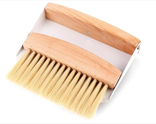 Small Dustpan and Brush Set, Portable Mini Broom, Mini Wooden Table Brush Mini Portable Dustpan for Sweeping Table Tabletop Countertop Desktop(15.4 x 10.6 x 4 cm)