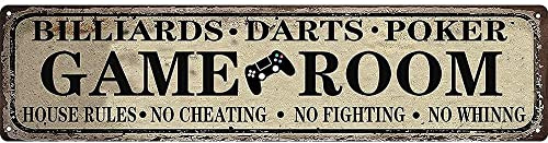 Billiards Darts Poker Game Room Door Sign House Rules No Cheating No Fighting No Whinng Vintage Wall Signs Decor 4x16 Inch