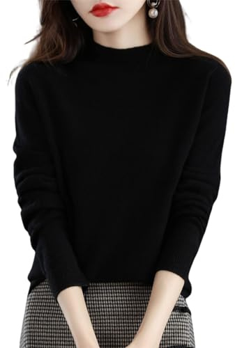 Maglioni in cashmere da donna, con maniche lunghe e girocollo, leggeri e morbidi, pullover in maglia leggera, maglioni caldi da donna, Nero , M
