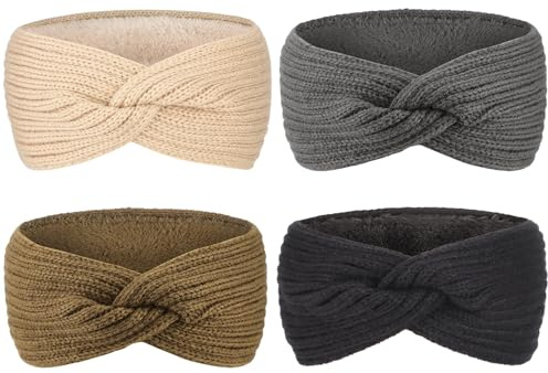 DRESHOW Varmt Stickat Pannband för Kvinnor Vinter Öronvärmare Virkade Huvudomslag Tjocka Fleece Fodrade Hårband