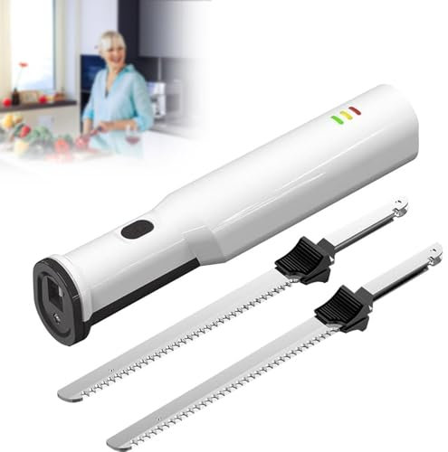 ELIKBH Couteau à Pain sans Fil Rechargeable, Coupe-Pain Rechargeable, avec 2 Lames en Acier Inoxydable, Couteau à Trancher la Viande Rechargeable, pour Découper Efficacement la Viande