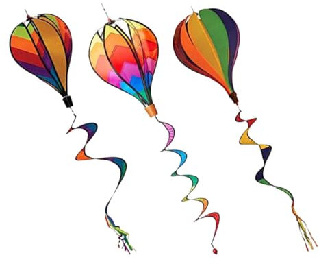 BEBEMOKO Lot de 3 Girouettes Montgolfières Colorées pour Décoration de Jardin Suspensions en Spirale Décorations d'Extérieur Animées Ornements de Fête Faciles à Assembler