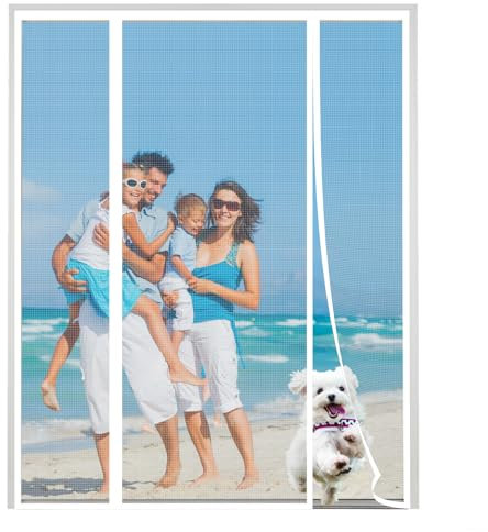 XDMYGTT Magnet Fliegengitter Tür, Weiß Magnetvorhang Doppeltür Insektenschutz Balkontür Fliegenvorhang, Insektenschutz Fliegenvorhang, Automatisch Geschlossen, 130x200cm