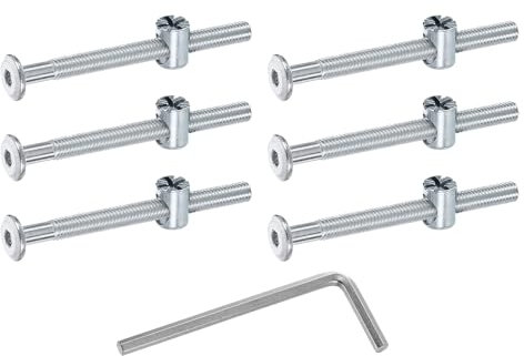 sourcing map 6 bulloni per telaio del letto, M6 x 70 mm, viti a testa esagonale, dadi a cilindro, bulloni per letti a castello, viti per mobili con testa a forma di riso, dado e chiave per sedie e