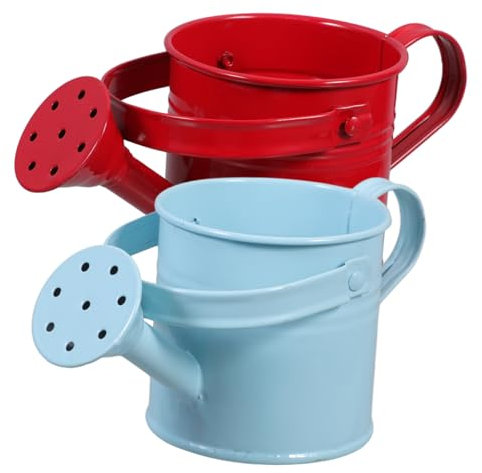 POPETPOP Regadera De Hierro Duradero para Jardines y Plantas, Juego De 2 Piezas (Azul Claro y Rojo), Boca Larga y Base Estable, Adecuado para Riego Interior y Exterior De Flores