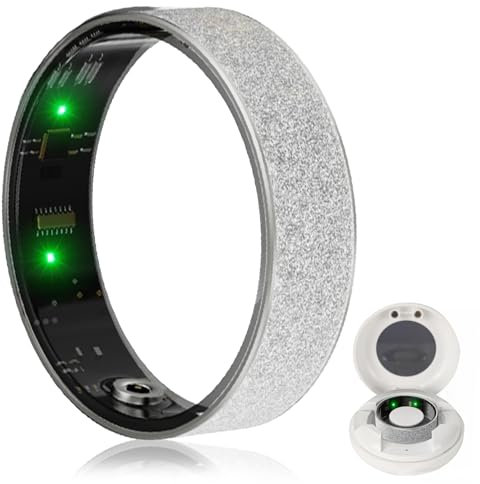 Smart Ring Fitness Tracker – Monitoraggio del sonno, cardiofrequenzimetro, contapassi, impermeabile, anello curvo digitale con custodia di ricarica per iOS/Android, ideale per uomini e donne