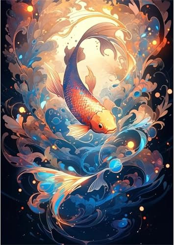 Pintar por Numeros Adultos,Kit de pintura por numeros adultos,DIY Carpas Pintura al óleo Colorear Lienzo Manualidades Decoración del Hogar con Marco 60x75cm