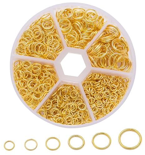 Huotflame Jump Rings DIY Set – 970 Stück offene Ringe, Alloy Biegeringe für Schmuckherstellung – 85g Sortiment für Ohrringe Armbänder Kettenreparatur Bastelbedarf Gold & Silber (Gold)