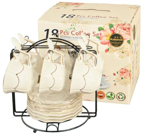 Ensemble de Tasses à Thé en Porcelaine Vintage 18 Pièces avec Soucoupe et Cuillère, Service à Thé Européen en Porcelaine d'os 200 ml avec Support en Fer pour Thé et Café, Design Rose, Incl. Debout