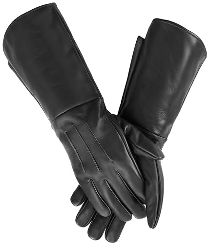URBAN BUCK Renaissance Mittelalter-Handschuhe für Herren für Kostüm – ungefütterter Schafsleder, Schwertkämpfer, Steampunk, Cosplay, Handschuh, Schwarzes Mittelalter-Handschuh-Set, Large