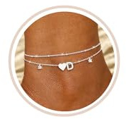 FUNEIA Fußkettchen Für Damen Silber 925/14K Gold Vergoldet Buchstaben Fussketten Für Frauen Wasserfester Herz Layered CZ Fußkette Boho Verstellbar Fusskette Fußschmuck Geschenke für Mädchen