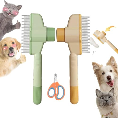Fellblitz Bürste Katze mit Krallenschere - Selbstreinigende Fellbürste Katze,Katzenbürste für Lang- und Kurzhaarpflege,Upgraded Katzenkamm Für Entfernt Knoten & Lose Haare
