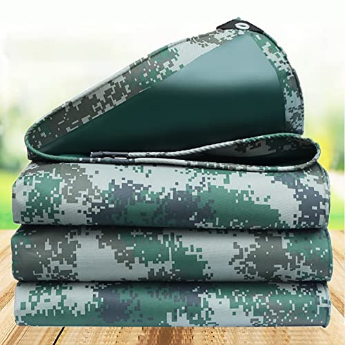 Heavy Duty Camouflage Waterproof Tarpaulin - 5x6m PE Ground Sheet Tarp with Reinforced Grommets for Garden Furniture Camping Shed Cover Outdoor Use