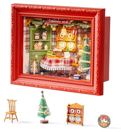 Rolife Puzzle 3D Fête de la Veille de Noël, Puzzle en Bois pour Adultes 125 Pièces, Kit de Modèle avec Éclairage LED, Maison Miniature Idéal comme Décoration de Noël et Œuvre d’Art Murale Encadrée