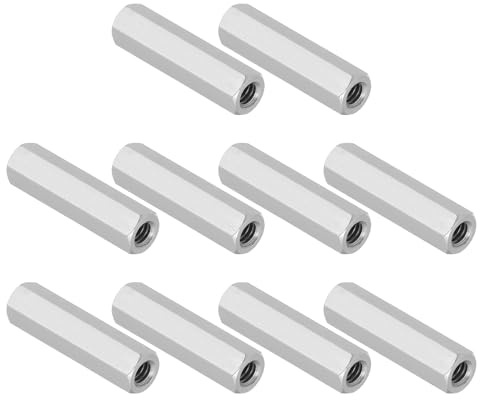 PATIKIL 1/4-20 UNC 304 Stainless Steel Hex Coupling Nuts, 10Pcs 1.6 Length Half Threaded Rod Coupling Nut Studding Connector Fasteners, Silver Tone
