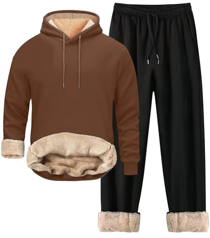 Generisch Tuta da uomo unisex abbigliamento sportivo giacca invernale felpa con cappuccio pantaloni da jogging pile set completo tinta unita cerniera tasche comodo, caffè, 3XL