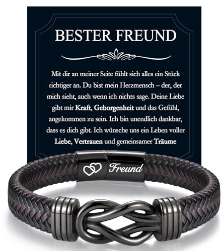 EYQV Geschenk für Männer, Lederarmband für Papa Bruder Sohn Onkel Ehemann Patenonkel, Geschenkideen zum Abschluss Geburtstag Vatertag Herrentag Jahrestag Weihnachten Valentinstag