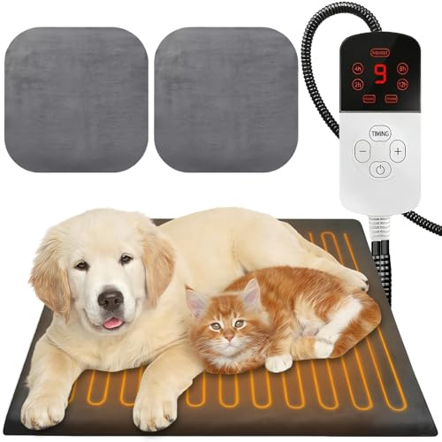 REDKNOT Haustier Heizkissen, Katzen & Hund 45 x 70 cm Heizmatte Innen,Hunde Heizkissen Sicher, 9 Stufen Temperatur & Timing Einstellbar Elektrisch Haustier Heizdecke für Hunde Katzen