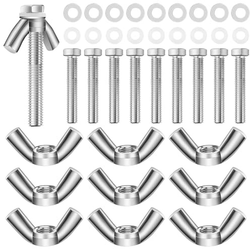 HHXUUAN Flügelmuttern Sortiment M8,40Stk 50mm Sechskantschrauben 10 Sets | 10 Sets mit Sechskantschrauben & Unterlegscheiben, für Heimwerker, DIY, Elektronik & Hardware, rostfrei & langlebig