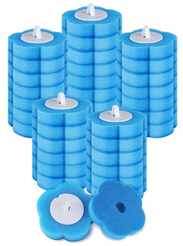 ANOMM 36 Stück Einweg Toilettenbürste Ersatzkopf, WC Reiniger Ersatz | Blaue Schwamm Reinigungspads mit Reinigungsflüssigkeit, Blütenförmiger Schwammkopf(Blau – Meeresfrischer Duft)