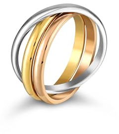 Kim Johanson® Edelstahl Damen Ring *Tricolor* in Silber, Gold & Roségold | Wickelring | Wasserfest | Schmuck für Frauen | 3 geschlossene Ringe | Damenring in verschiedenen Größen