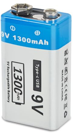 9V Rechargeable Battery, 1300mAh 9 Volts Li-Ion Batteries for Toys, Measuring Instruments, Cameras, Security Devices, Musical Instruments, Industrial Instruments etc, 1 Pack