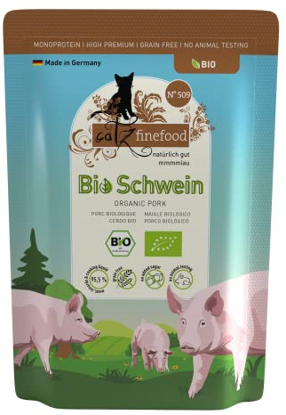CATZ finefood Organic Bio - Nourriture pour Chat - Porc - Nourriture Humide monoprotéine de qualité Bio pour Chats - Alimentation adaptée à l'espèce avec 94% de Viande - Fabriqué en Allemagne (6 x 85