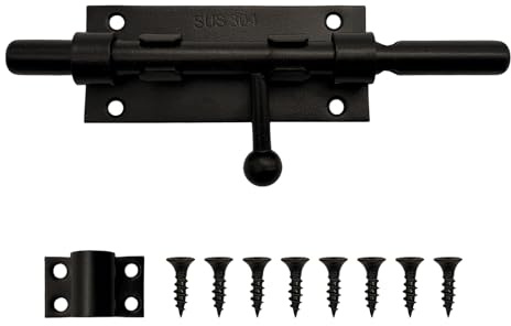 304 Stainless Steel Door Bolt Lock 6 Inch – Heavy-Duty Slide Latch with Keyhole, Black 1.6mm Thick Barrel Bolt for Wooden Doors, Garden Gates, Sheds, Bathrooms & Interior/Exterior Security