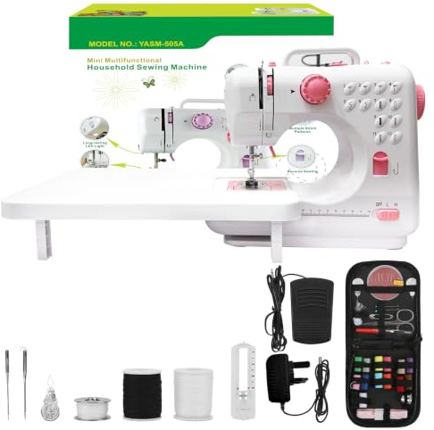 Sewing Machine with Extension Table for Beginners | Mini Portable Electric Sewing Machines for kids ages 8-12 | Sewing Machine - Extra Sewing Kit/12 Stitches Double-Line/Two-Speed Reverse Stitch