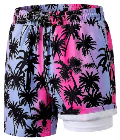 Hoseay Costume da Bagno Bambini, Asciugatura Rapida 2 in 1 Pantaloncini Corti con Compressione e Tasche, Coulisse Regolabile Vita Elastica Shorts da Surf Piscina per Ragazzi 11-12 Anni, Rosa