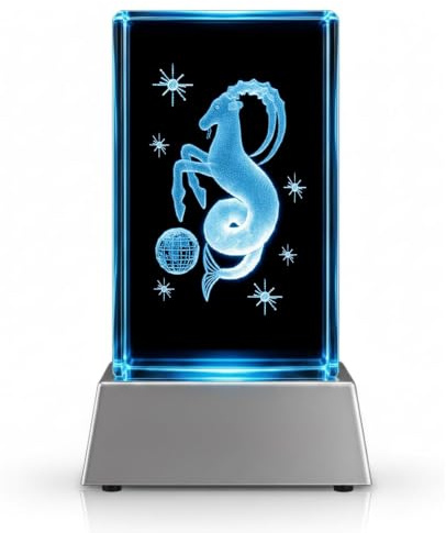 Kaltner Präsente Steinbock Sternzeichen Kristall Glasblock 3D Laser Gravur LED Nachtlicht Geschenk Dekoration Steinbock Symbol