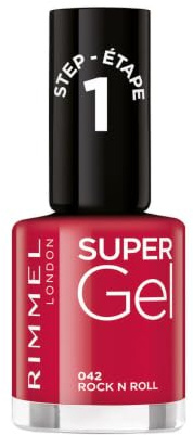 Rimmel Super Gel Esmalte de Uñas 042 Rock n Roll | Manicura brillante efecto gel, sin capa base ni lámpara UV, color intenso, brillo 3D, hasta 14 días de duración, pincel ancho