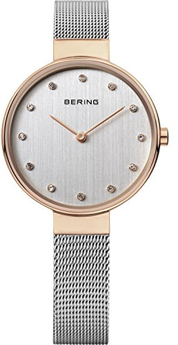 Bering Damen Quarz Uhr | Armbanduhr 34 mm Edelstahlgehäuse und Zifferblatt | Milanaisearmband | Saphierglas | 3 ATM | 12034