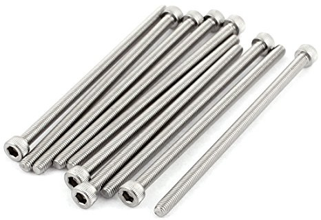 sourcing map 10 Stück M5x100mm Gewinde 304 Edelstahl Innensechskantkopf Schraubenbolzen DIN912 Zylinderkopfschrauben