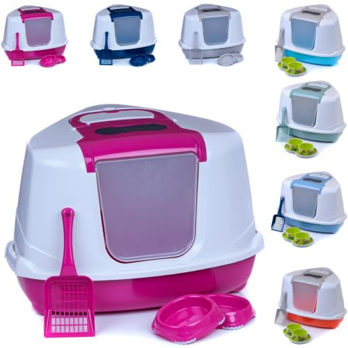 Katzentoilette Flip Corner pink + Streuschaufel + 2 Näpfe