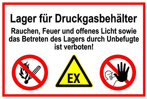 Hinweisschild - Lager für Druckgasbehälter - Aluminium Selbstklebend - 20 x 30 cm